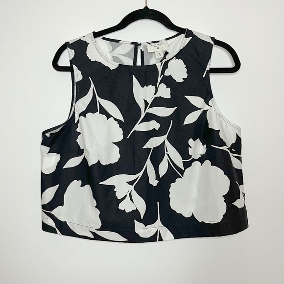 NWT Kate Spade Relaxed Black and White Floral Print Sleeveless Top - Picture 1 of 9